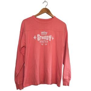 Stussy Athletics Vintage Crown Logo Boxy Oversized Sweatshirt Coral White Small